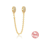 925 Silver Sparkling Safety Chain Dangle Charm Bead Bracelet DIY