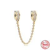 925 Silver Sparkling Safety Chain Dangle Charm Bead Bracelet DIY