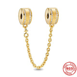 925 Silver Sparkling Safety Chain Dangle Charm Bead Bracelet DIY