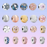 925 Silver Pave Lines & Logo Clip Charm for Bracelet DIY Jewelry Women