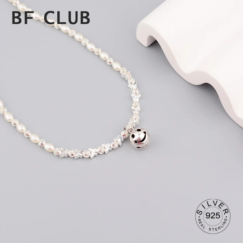 925 Silver Pearl Choker Smile Face Necklace Fine Jewelry