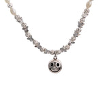 925 Silver Pearl Choker Smile Face Necklace Fine Jewelry