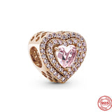 925 Silver Rose Mum Heart Charm Bead for Bracelet DIY Women