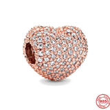 925 Silver Rose Mum Heart Charm Bead for Bracelet DIY Women