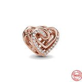 925 Silver Rose Mum Heart Charm Bead for Bracelet DIY Women