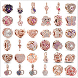 925 Silver Rose Mum Heart Charm Bead for Bracelet DIY Women