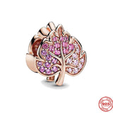 925 Silver Rose Mum Heart Charm Bead for Bracelet DIY Women