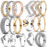 925 Silver Sparkling Row Eternity Princess Wishbone Knot Zircon Rings