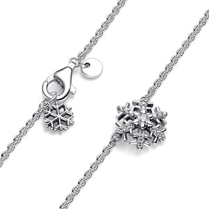 925 Silver Snowflake Pendant Necklace Women Birthday Mother's Jewelry