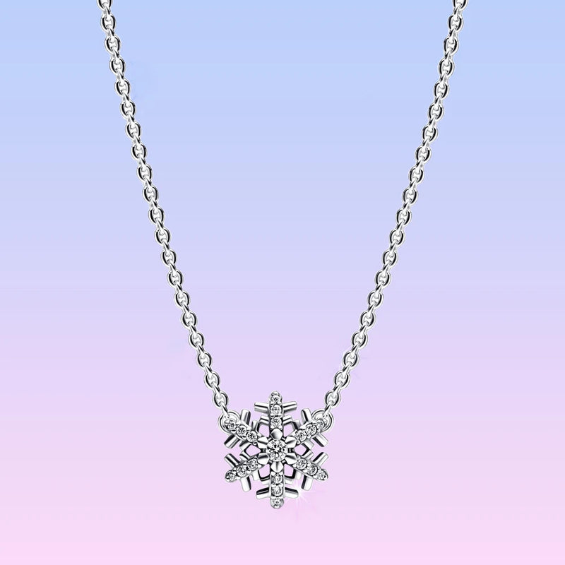 925 Silver Snowflake Pendant Necklace Women Birthday Mother's Jewelry