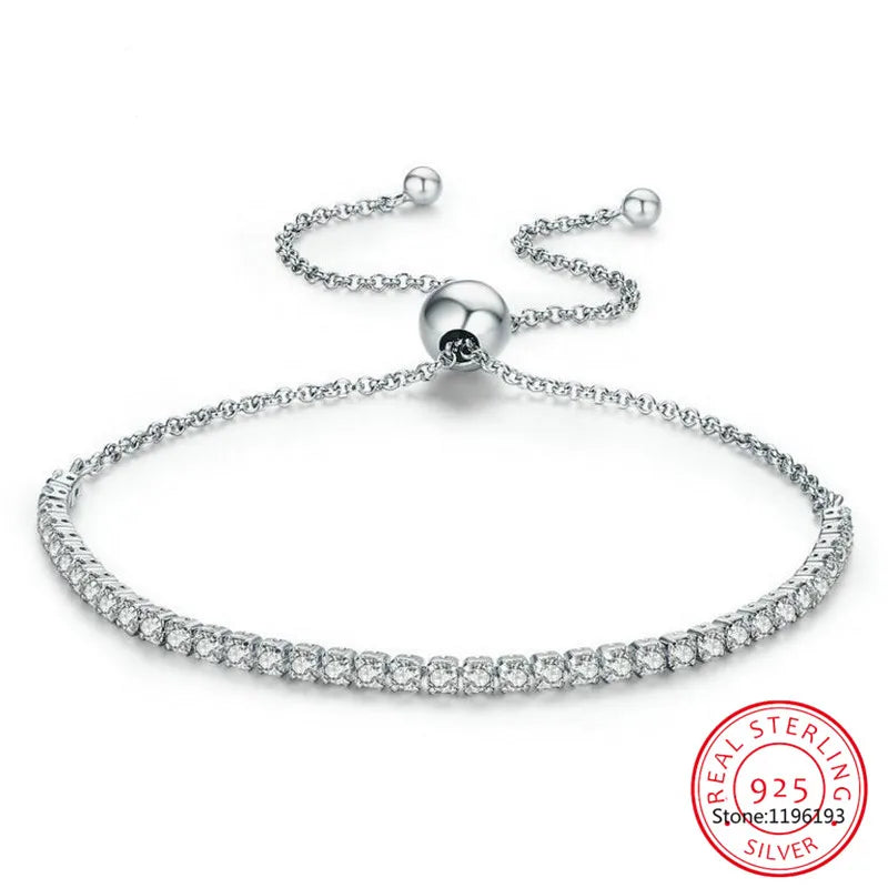 925 Silver Sparkling Strand Bracelet Women Tennis Bracelet