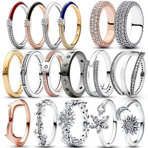 925 Silver Sun Thrones Crown 2-tone Zircon CZ Rings