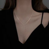 925 Silver Tassel Chain Choker Necklace with Sparkling Ball Chain