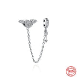 925 Silver Wings Safety Chain Charm Bead Bracelet Pendant DIY Women Jewelry