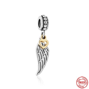 925 Silver Wings Safety Chain Charm Bead Bracelet Pendant DIY Women Jewelry