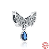 925 Silver Wings Safety Chain Charm Bead Bracelet Pendant DIY Women Jewelry