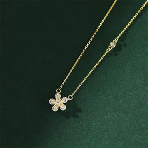 925 Silver Zircon Flower Pendant Necklace Women Clavicle Chain Jewelry