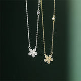 925 Silver Zircon Flower Pendant Necklace Women Clavicle Chain Jewelry