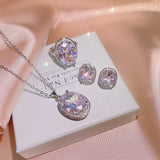 925 Silver Zircon Ring & Stud Earrings Set, Sparkling Gift for Her