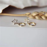 925 Silver Zircon Star Hoop Earrings 14k Plating
