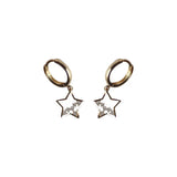 925 Silver Zircon Star Hoop Earrings 14k Plating
