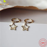 925 Silver Zircon Star Hoop Earrings 14k Plating