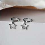 925 Silver Zircon Star Hoop Earrings 14k Plating