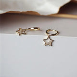 925 Silver Zircon Star Hoop Earrings 14k Plating