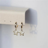 925 Silver Zircon Star Hoop Earrings 14k Plating