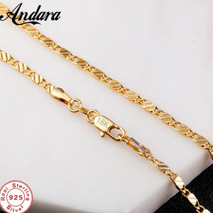 925 Silver 2MM Flat Clavicle Chains 18K Necklace Wedding Christmas 40-75CM