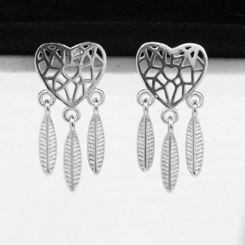 925 Silver Dream Catcher Feather Earrings Love Studs