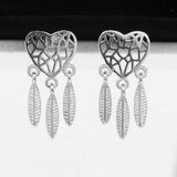 925 Silver Dream Catcher Feather Earrings Love Studs