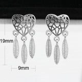 925 Silver Dream Catcher Feather Earrings Love Studs