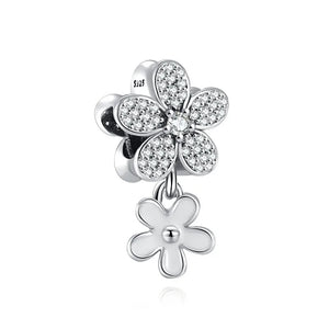 925 Silver Daisy Flower Heart Bead for Bracelet Women Charms