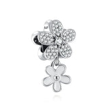 925 Silver Daisy Flower Heart Bead for Bracelet Women Charms