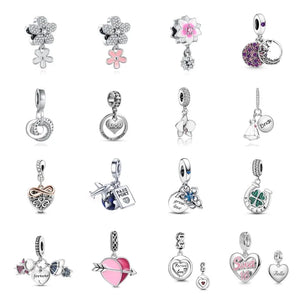 925 Silver Daisy Flower Heart Bead for Bracelet Women Charms