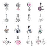 925 Silver Daisy Flower Heart Bead for Bracelet Women Charms