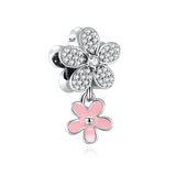 925 Silver Daisy Flower Heart Bead for Bracelet Women Charms