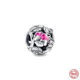 925 Sterling Silver Pink Flower Envelope Bead