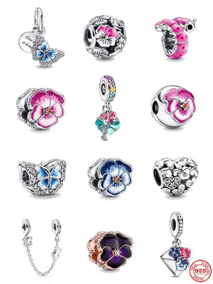 925 Sterling Silver Pink Flower Envelope Bead