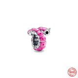 925 Sterling Silver Pink Flower Envelope Bead