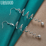 925 Silver Frosted Bead Drop Earrings Women Party Jewelry