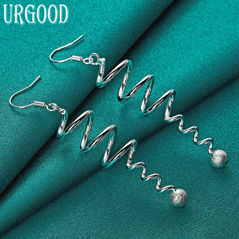 925 Silver Frosted Bead Drop Earrings Women Party Jewelry
