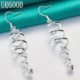 925 Silver Frosted Bead Drop Earrings Women Party Jewelry