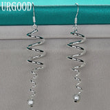925 Silver Frosted Bead Drop Earrings Women Party Jewelry