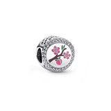 925 Silver Peach Blossoms Charms Beads for Bracelet Bangles