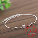 925 Silver Square Bead Charm Bracelet For Women Wedding Gift