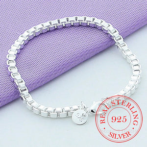 925 Silver Square Box Chain Bracelet Women Charm Wedding Party Jewelry