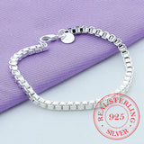 925 Silver Square Box Chain Bracelet Women Charm Wedding Party Jewelry