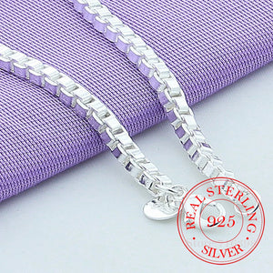 925 Silver Square Box Chain Bracelet Women Charm Wedding Party Jewelry
